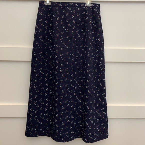 Vintage Navy Blue Art Deco Geometric Print High Waist Maxi Mod Anthro Skirt 14 - Picture 2 of 7